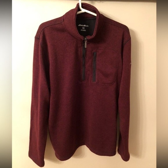 EDDIE BAUER MENS SIZE XL CONVECTOR 1/2 ZIP BURGUNDY PULLOVER SWEATER - Picture 2 of 9